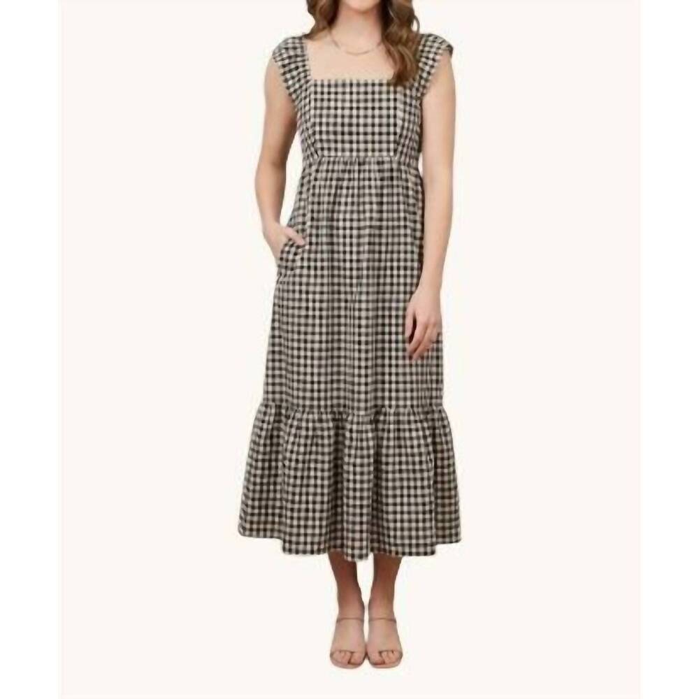 NEW ELLOH gingham flutter sleeve maxi dress in black